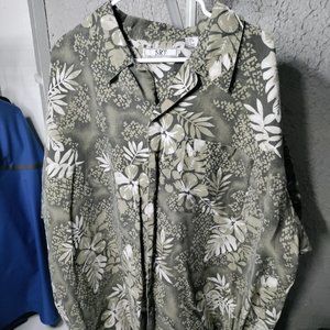 SRT Hawaiian Shirt Men's Size 3X Green White Floral Ramie/Cotton